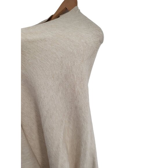 Beige Button-Front Cardigan Poncho With Asymmetrical Hem & V-Neckline - Picture 4 of 4